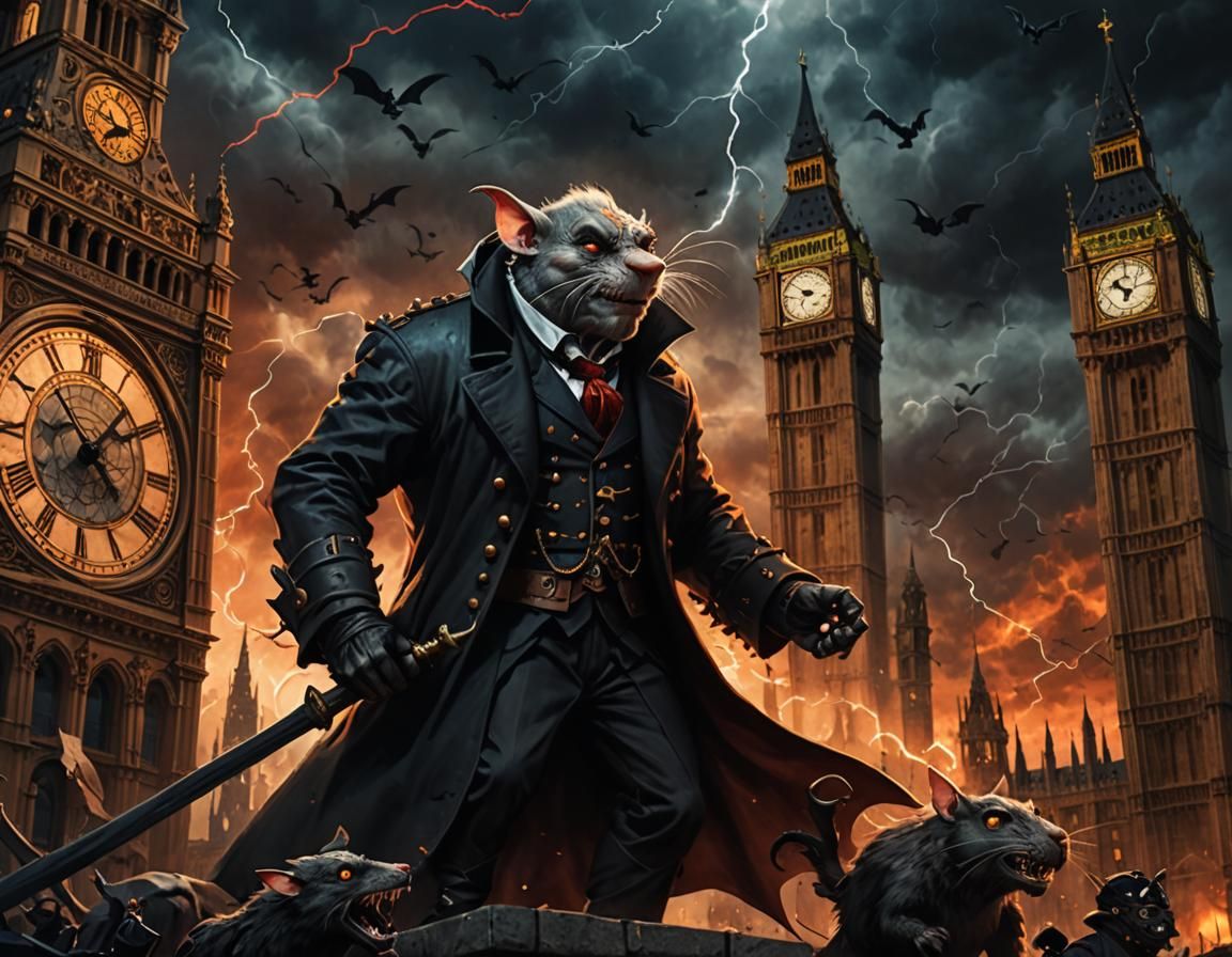 Epic Battle on Big Ben in Dark Fantasy Style