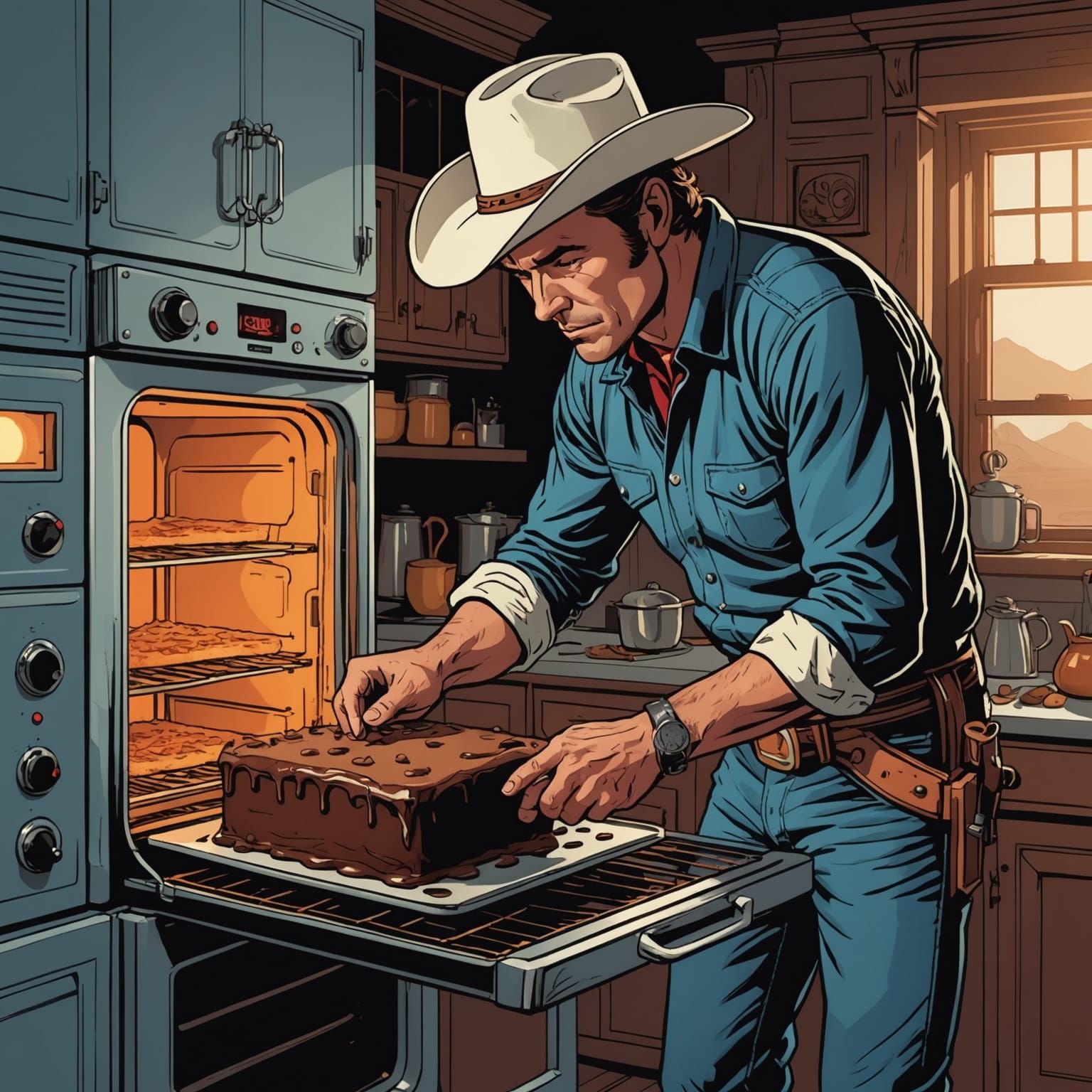 Cowboy Bakes Cake: Comic Book Style