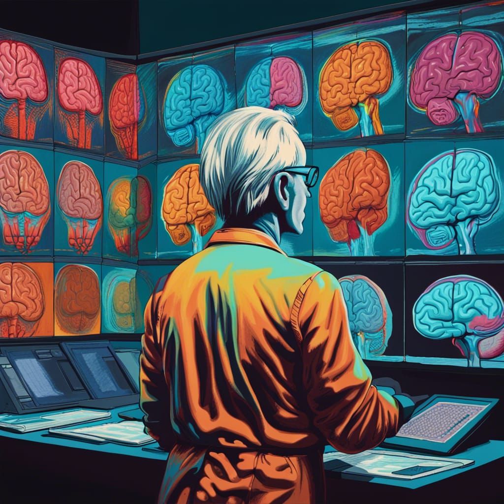 Radiologist Interpreting Brain Scans in Pop Art Style