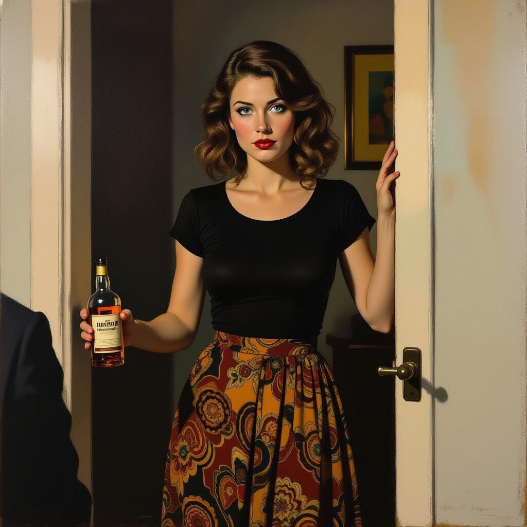 Intoxicated Woman in Somber Scene, Expressionist Style