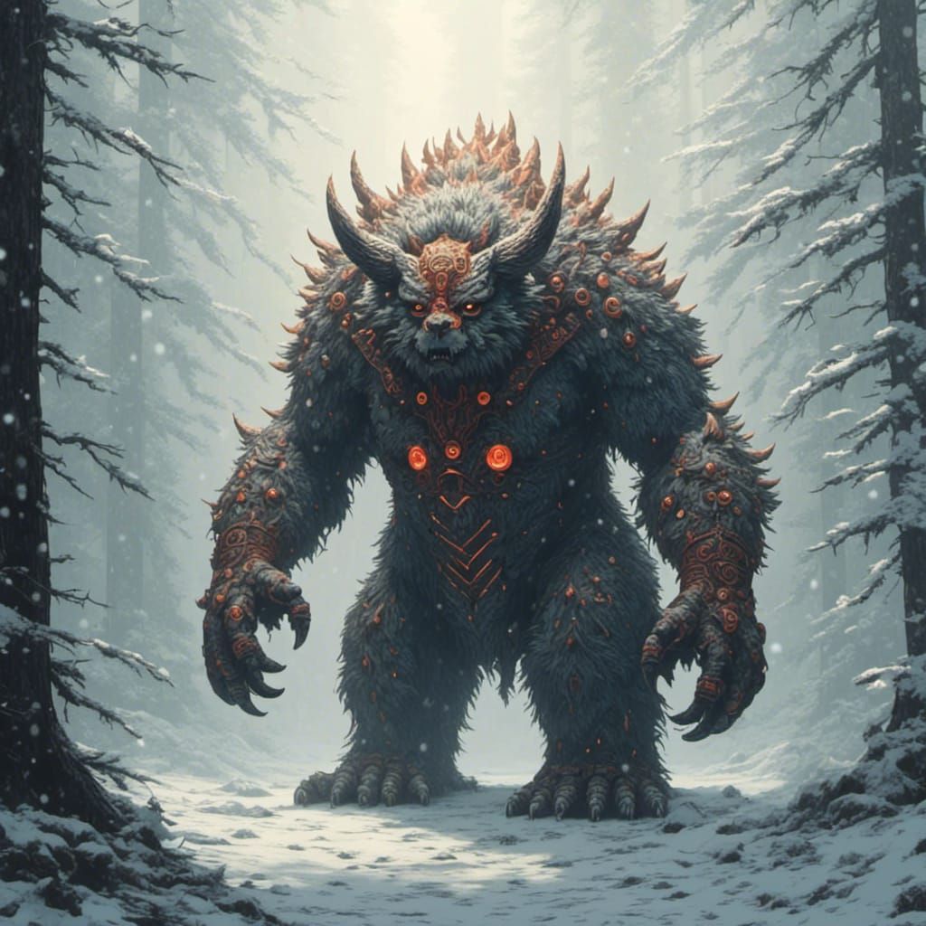 Ominous Owlbear in Winter Snowscape