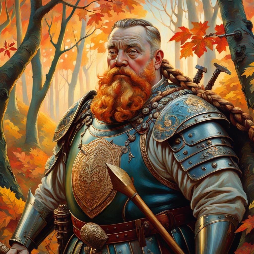Dwarf warrior in an autumn forest