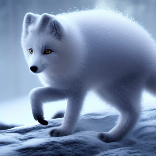 Arctic Fox in Snowfall: Detailed Fantasy Art