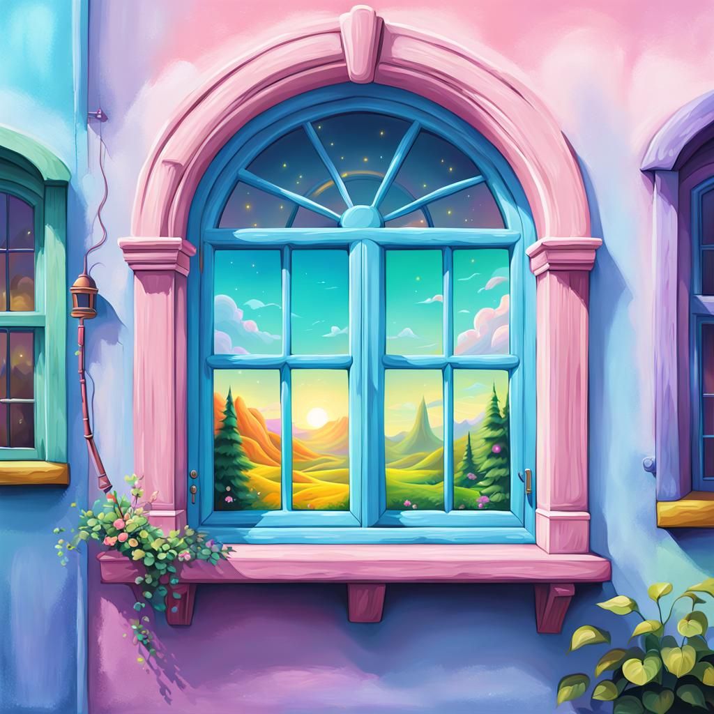 Fantasy Window in Pixar Style with Pastel Colors