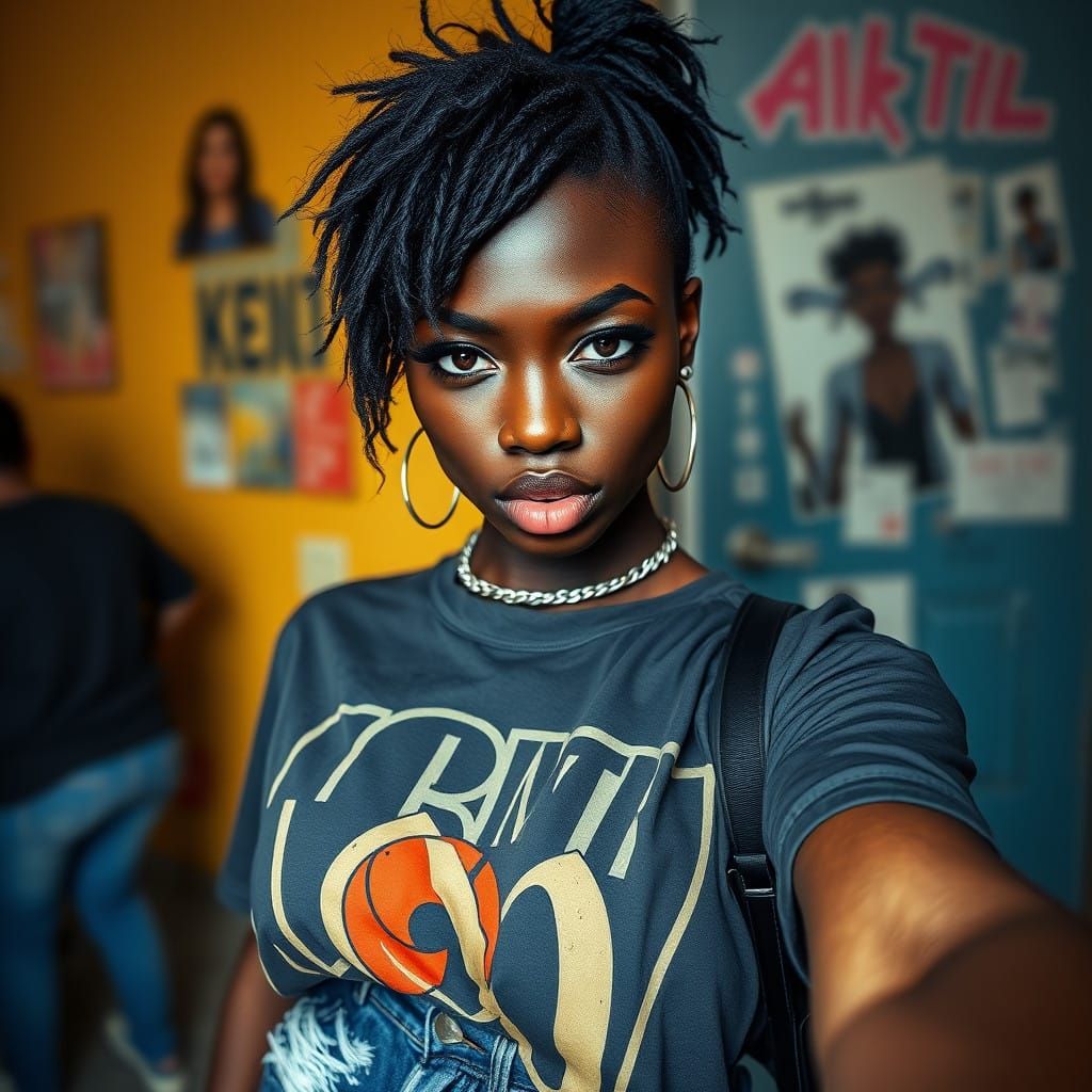 Sultry Portrait of a Confident Black Woman in Edgy Fashion