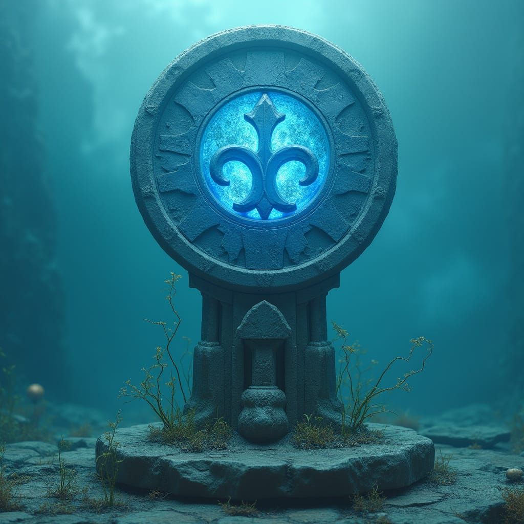 Mystical Blue Symbol of Atlantis in Industrial Futurist Styl...