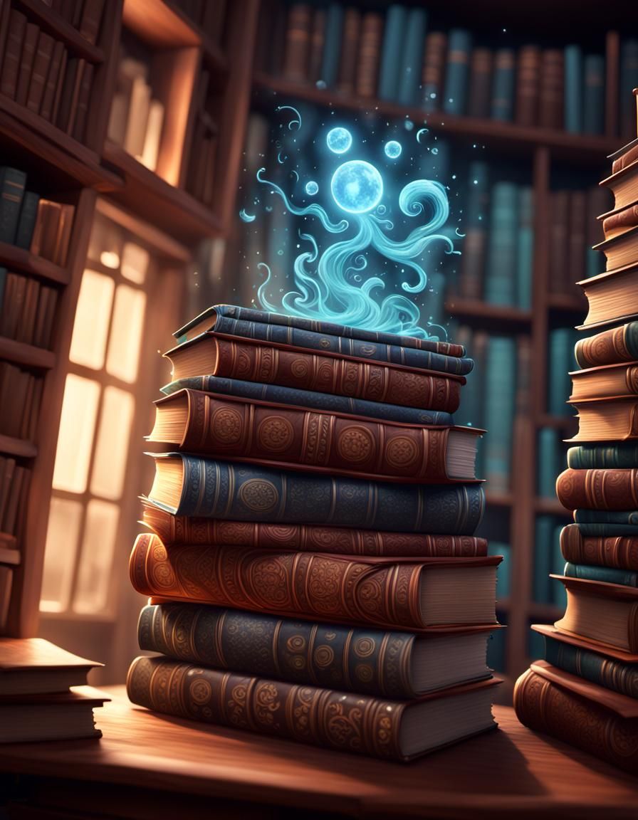 Mystic Bookshelf with Intricate Storybook Details