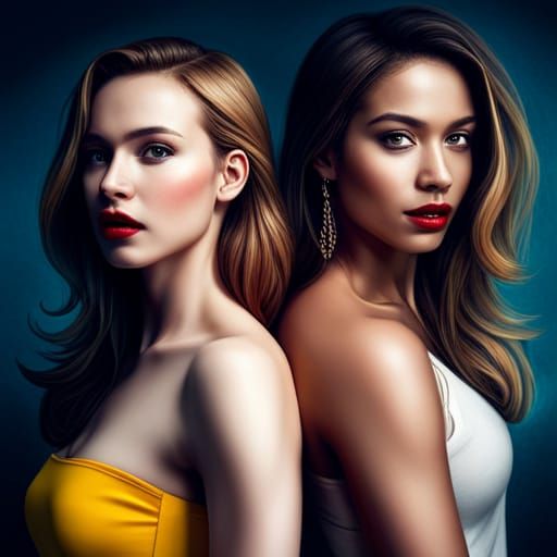 Hyperrealistic Portrait of Two Beautiful Women