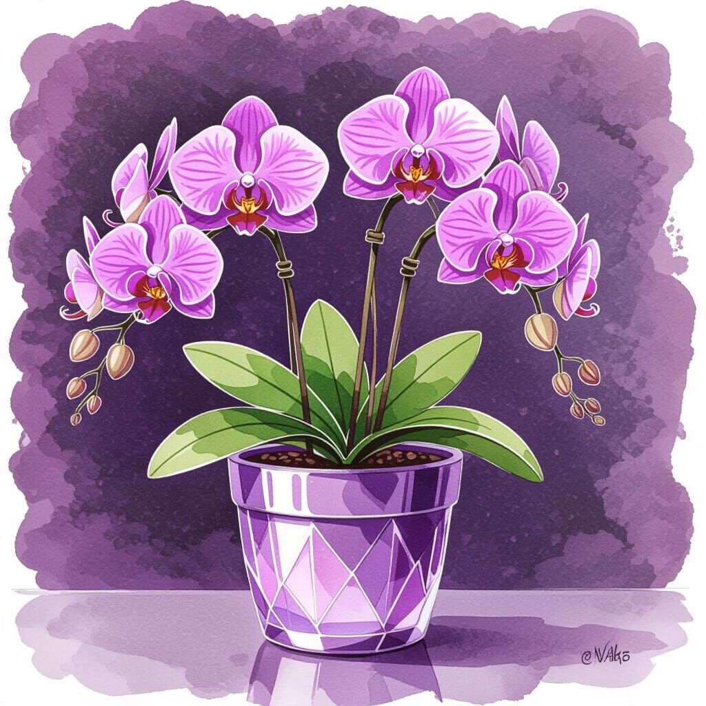 Magenta Orchids in Crystal Purple Flowerpot