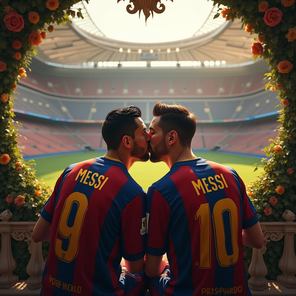 Cristiano Ronaldo and Lionel Messi in a Romantic Stadium Mom...