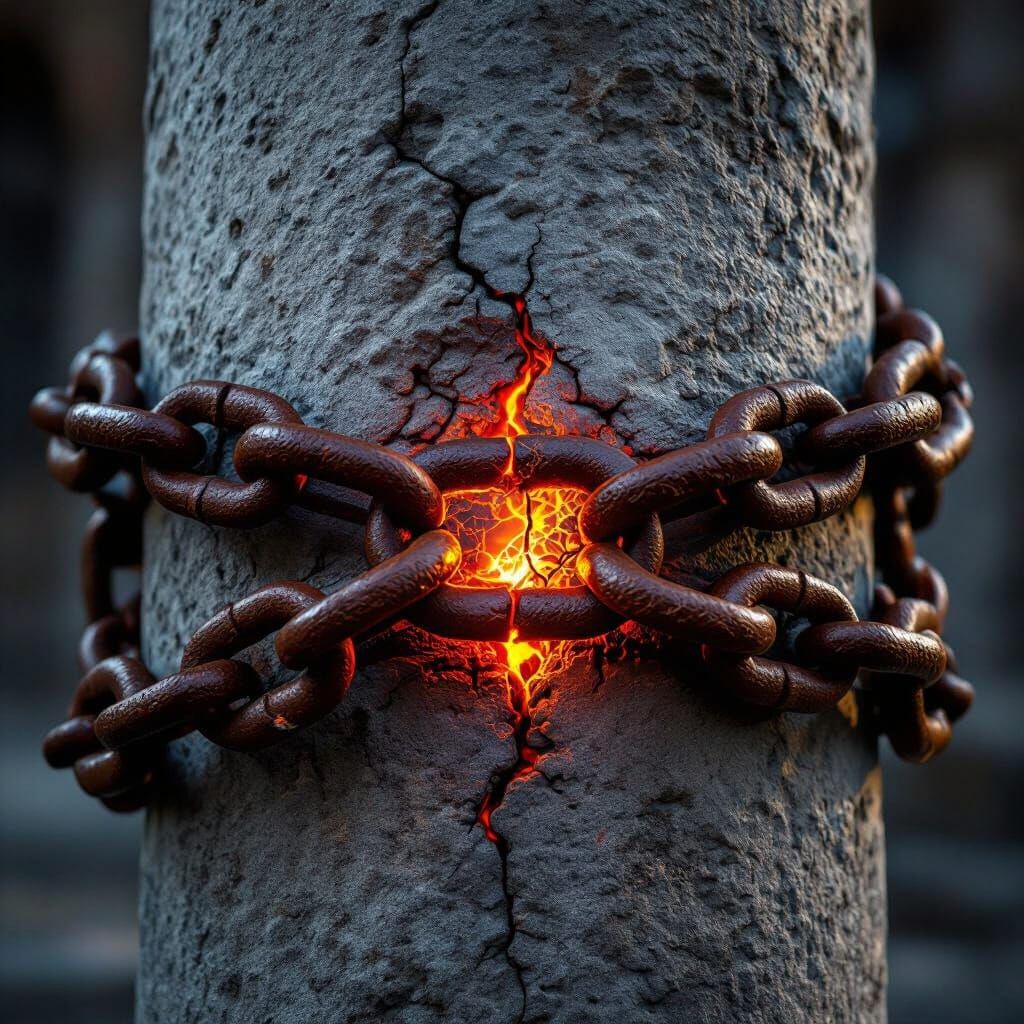 Breaking Free: Rusted Chains Crack Open with Fiery Release