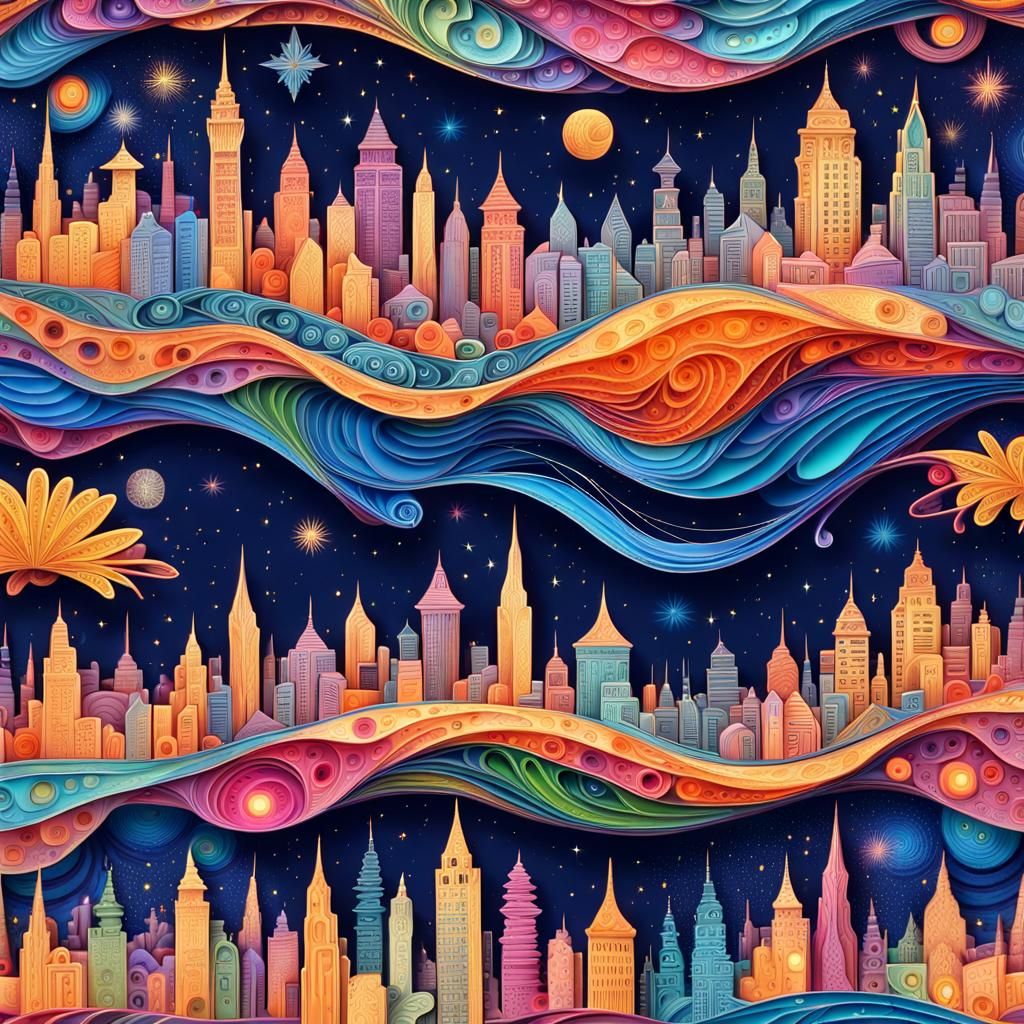 Glittering Cityscape Under Starry Night Sky