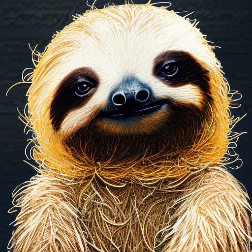 Cute Chibi Sloth Fine Art Digital Painting