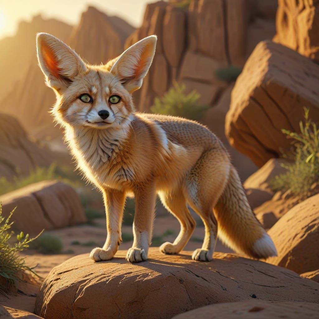 Fennec Fox Portrait on Desert Rock
