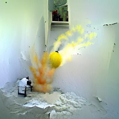 Paint Grenade Explosion in White Room: Abstract Art