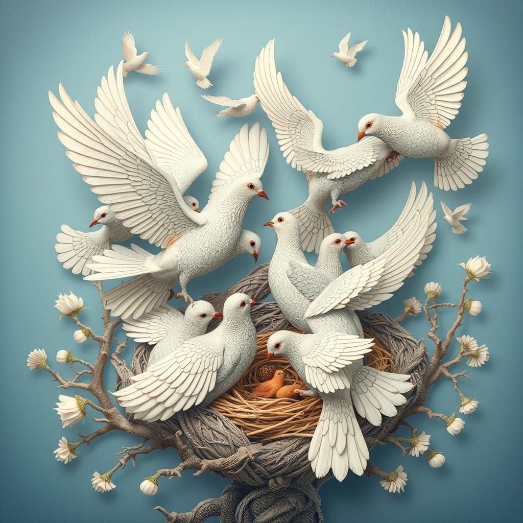 Surreal Doves in Harmony, Inspired by Escher's Impossible Co...