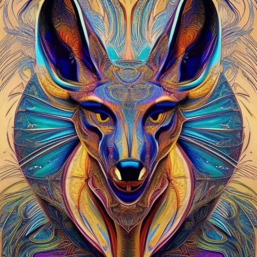 Anubis: Jackal-Headed Egyptian God in Liquid Watercolor