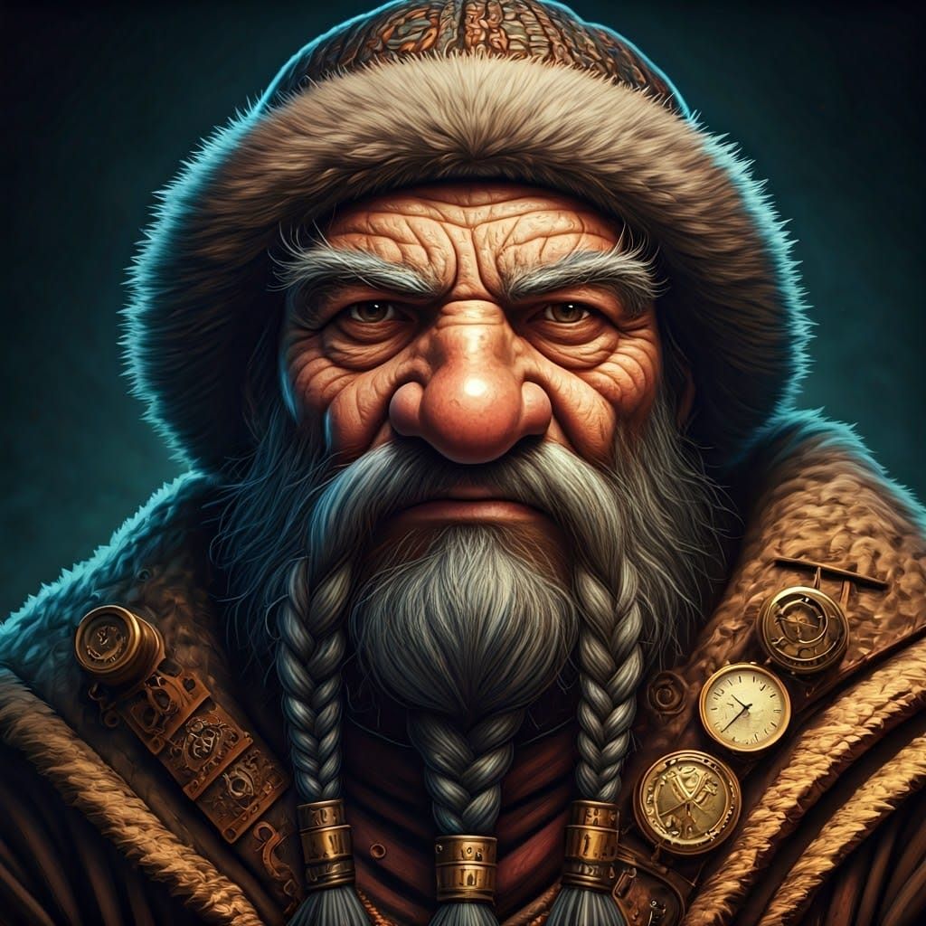 Grizzled Dwarf Wizard in Intricately Patterned Knit Cap