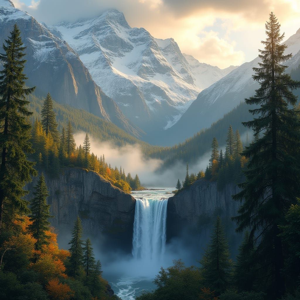 Breathtaking Mountain Waterfall in Vibrant Color, Captured i...