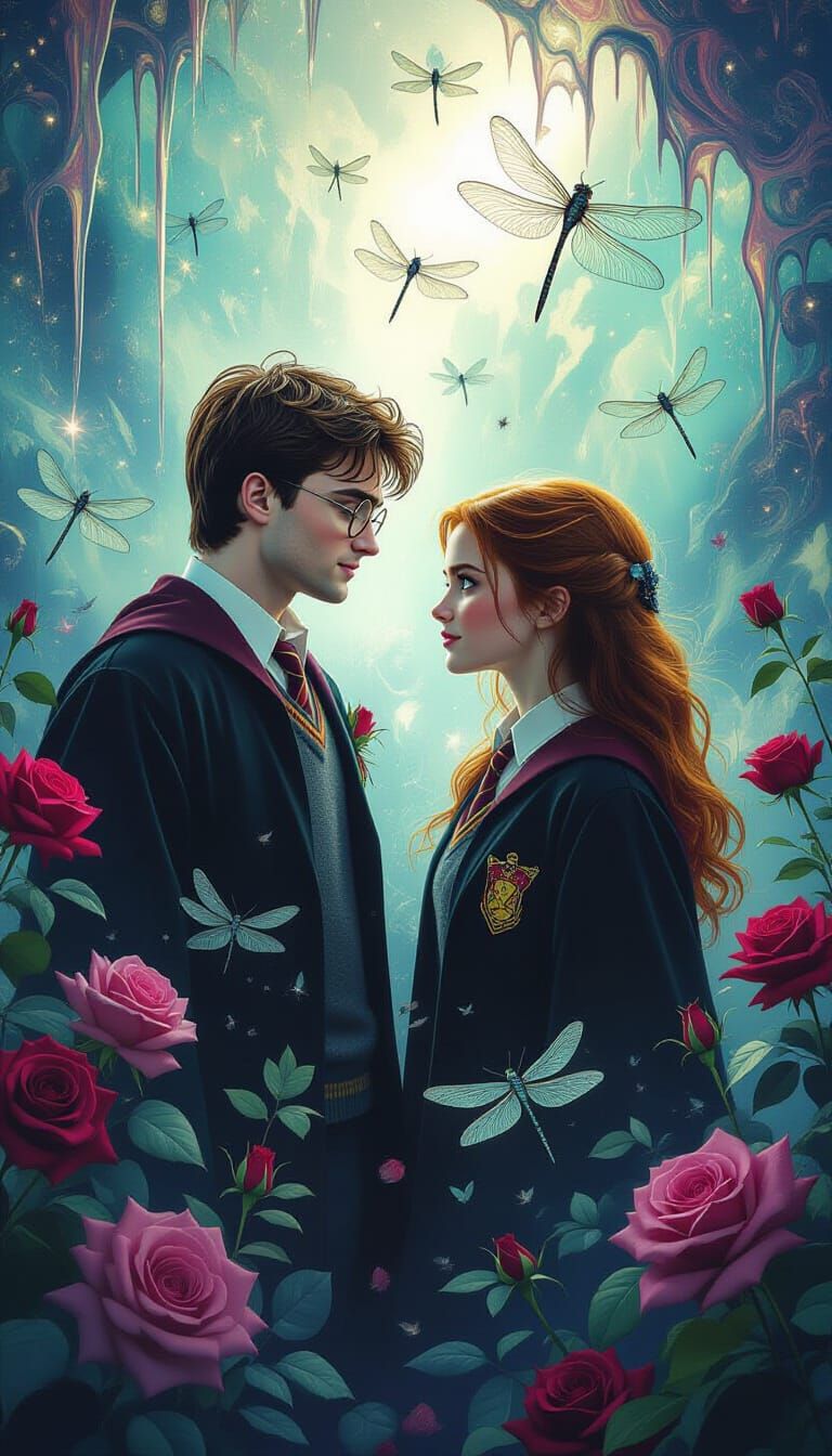 Harry Potter and Ginny Weasley in Surrealist Astral Art