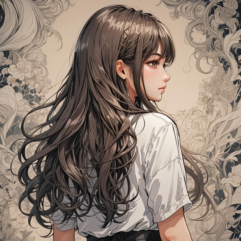 Anime Girl Back View in Digital Comics Style