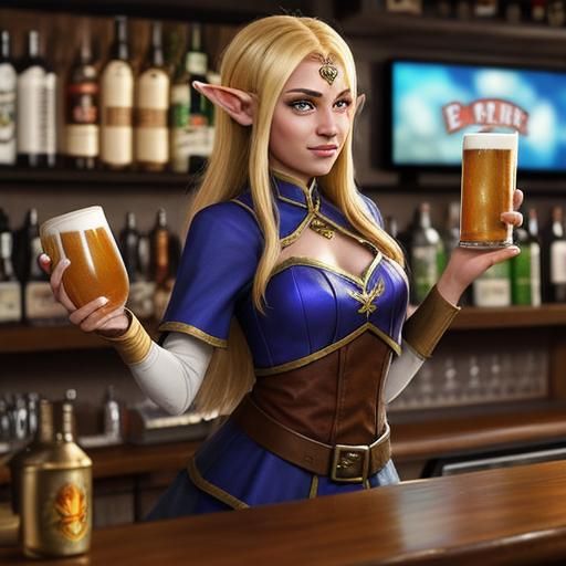 Heroic Elf Bartender Serving Beer
