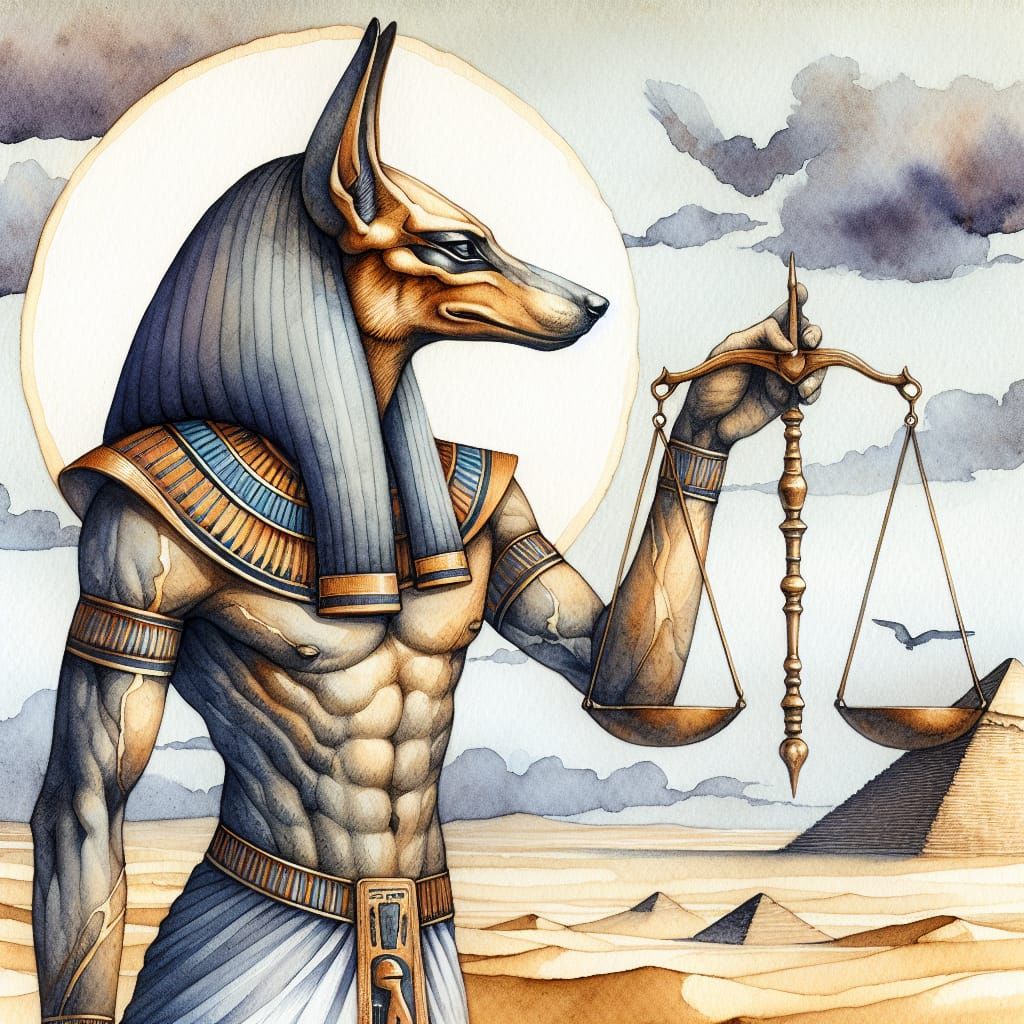 Anubis: Ancient Egyptian Deity in Watercolor Art