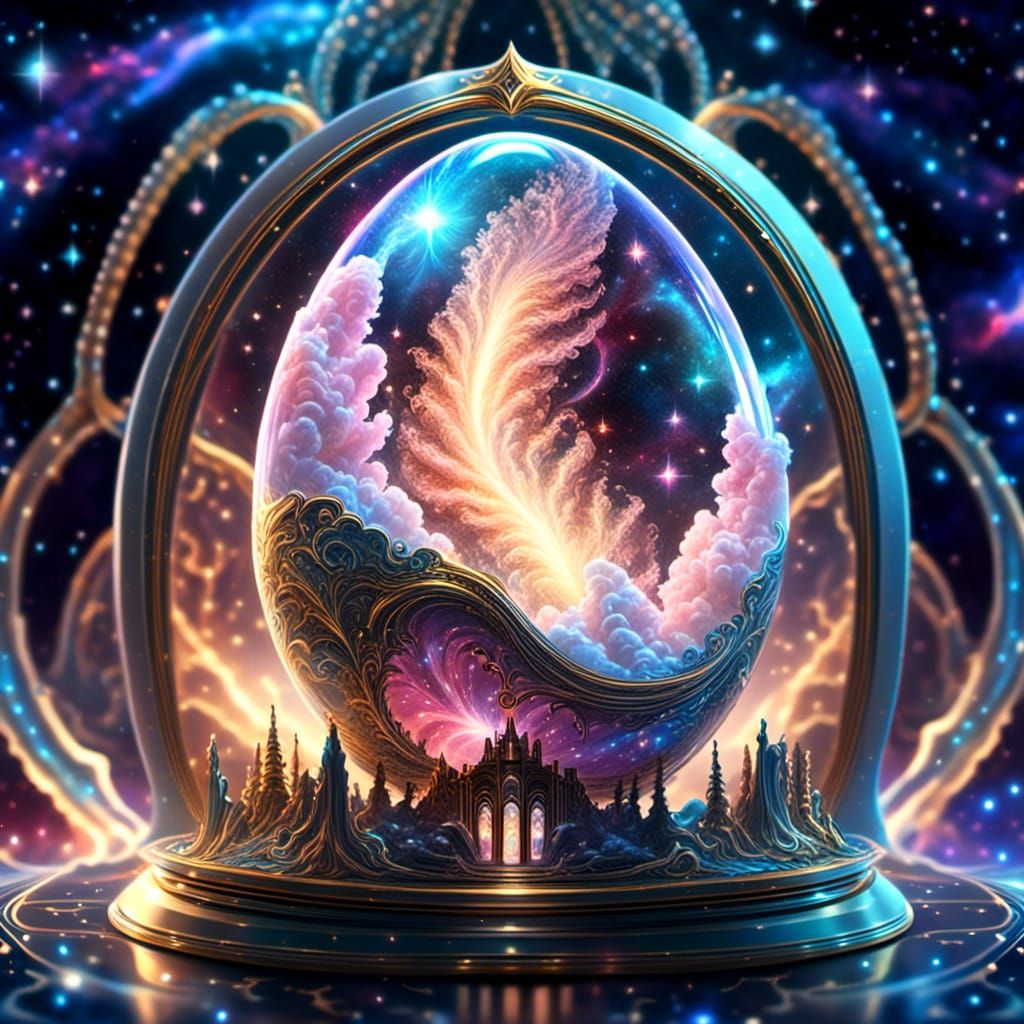 Crystal Egg with Space Pirate Ship: Astral Illustration