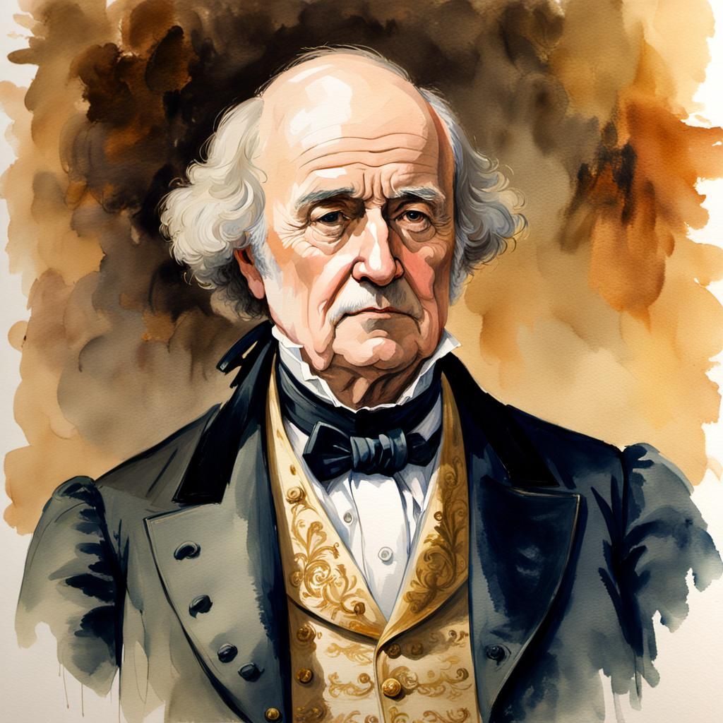 Martin Van Buren in Watercolor Portrait