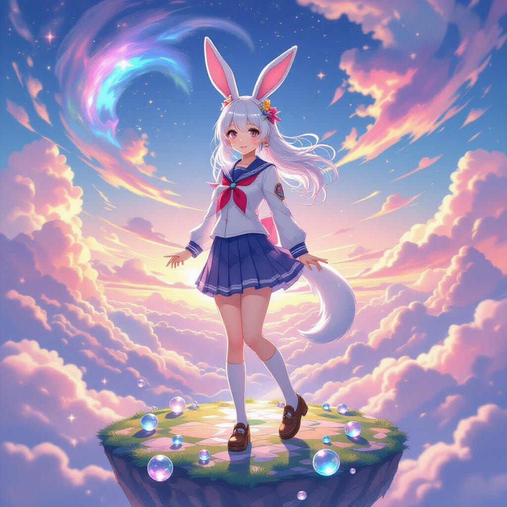 Anime Rabbit Girl in Dreamy Paradise