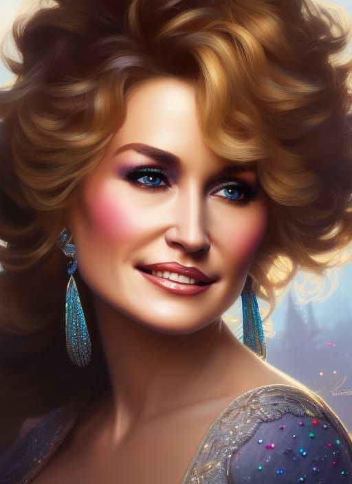 Young Dolly Parton Portrait in Art Nouveau Style