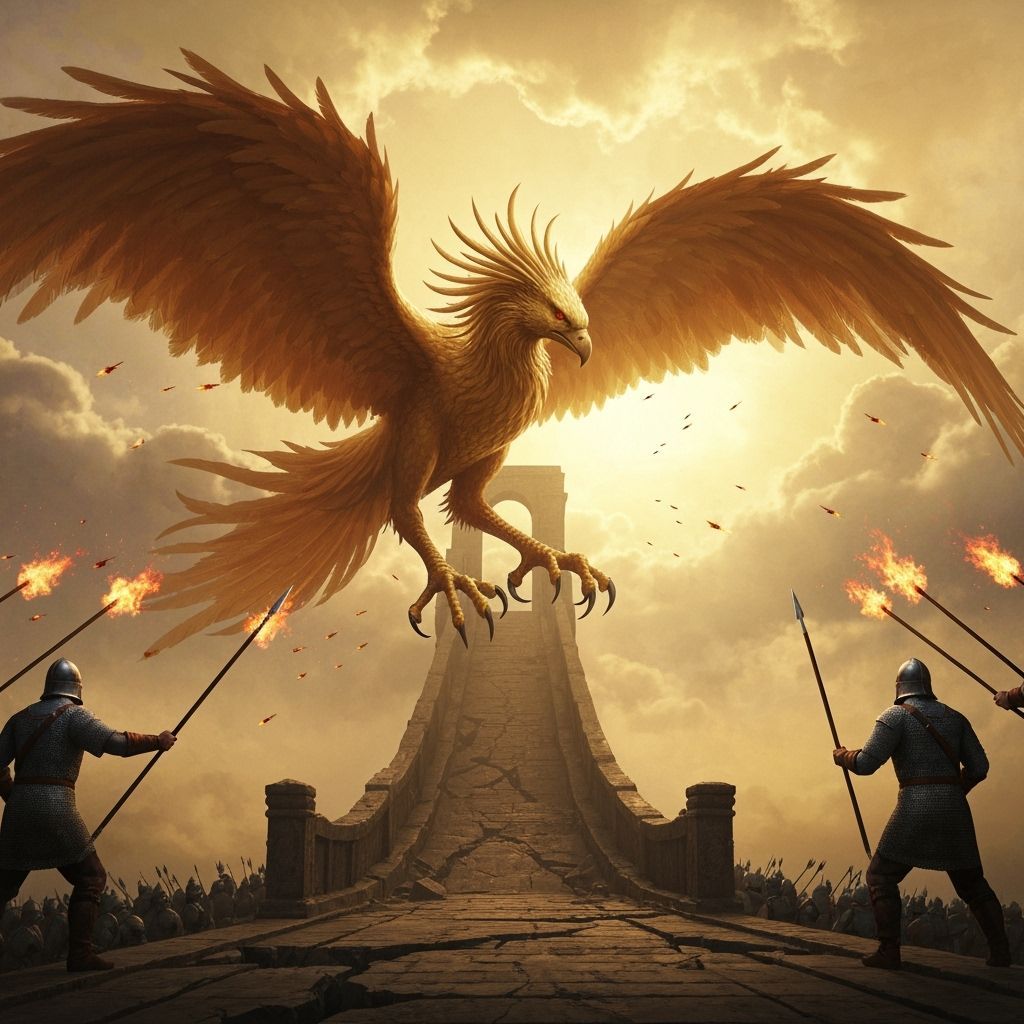 Majestic Golden Phoenix Over Warring Armies