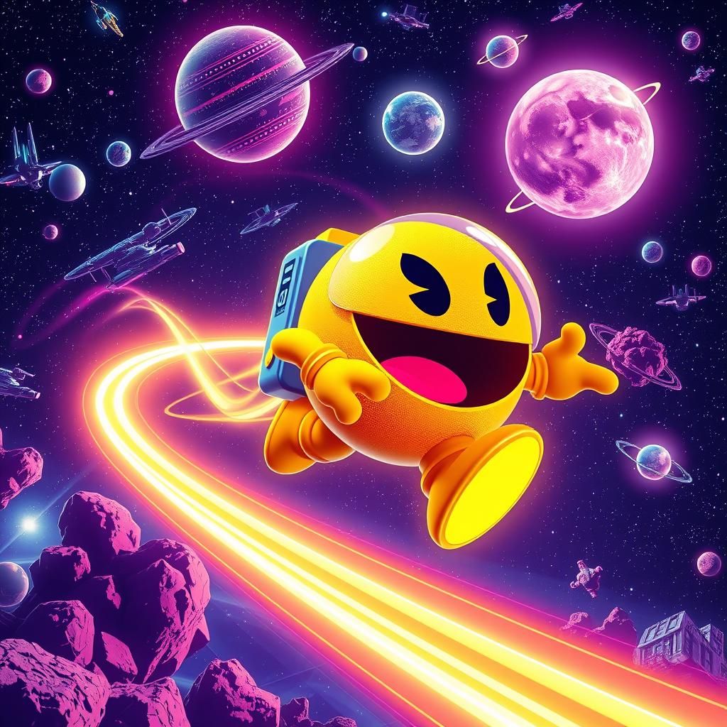 PacMan Eating Worlds in Space: 3D Pixel Art
