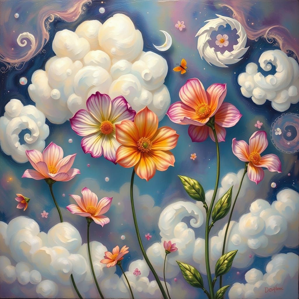 Whimsical Flowers Dancing in Mid-Air with Ethereal Light