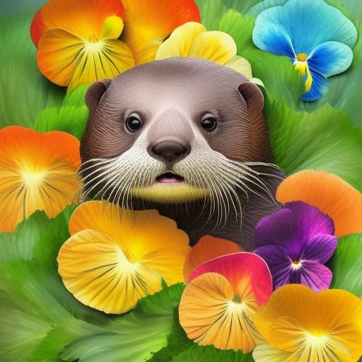 Detailed Otter Portrait in Splash Art Style