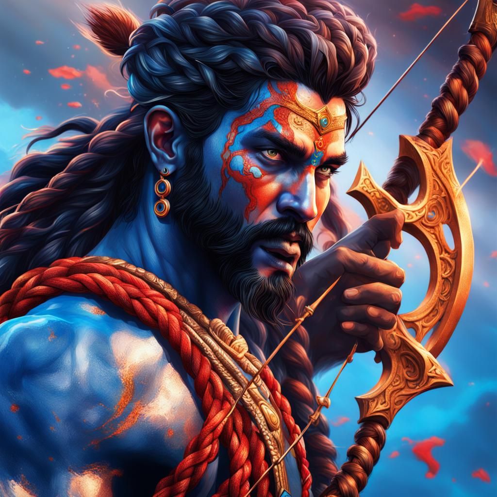 Vedic Storm God Rudra Archer: Hyperrealistic Splash Art