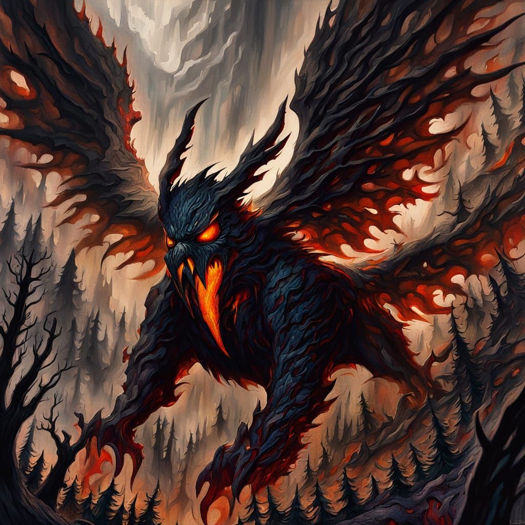 Eerie Raven in Dark Fantasy Watercolor