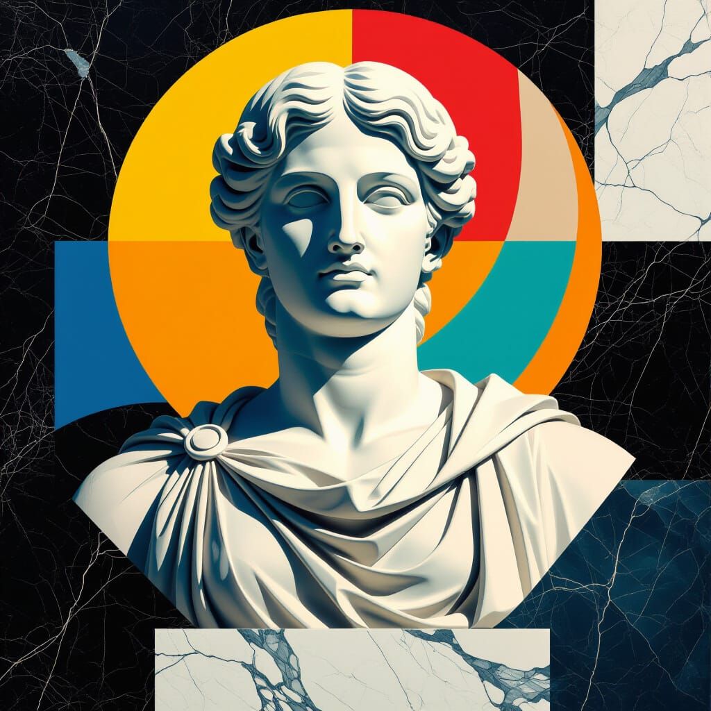 Modern Marble Statue in Pop Art Style