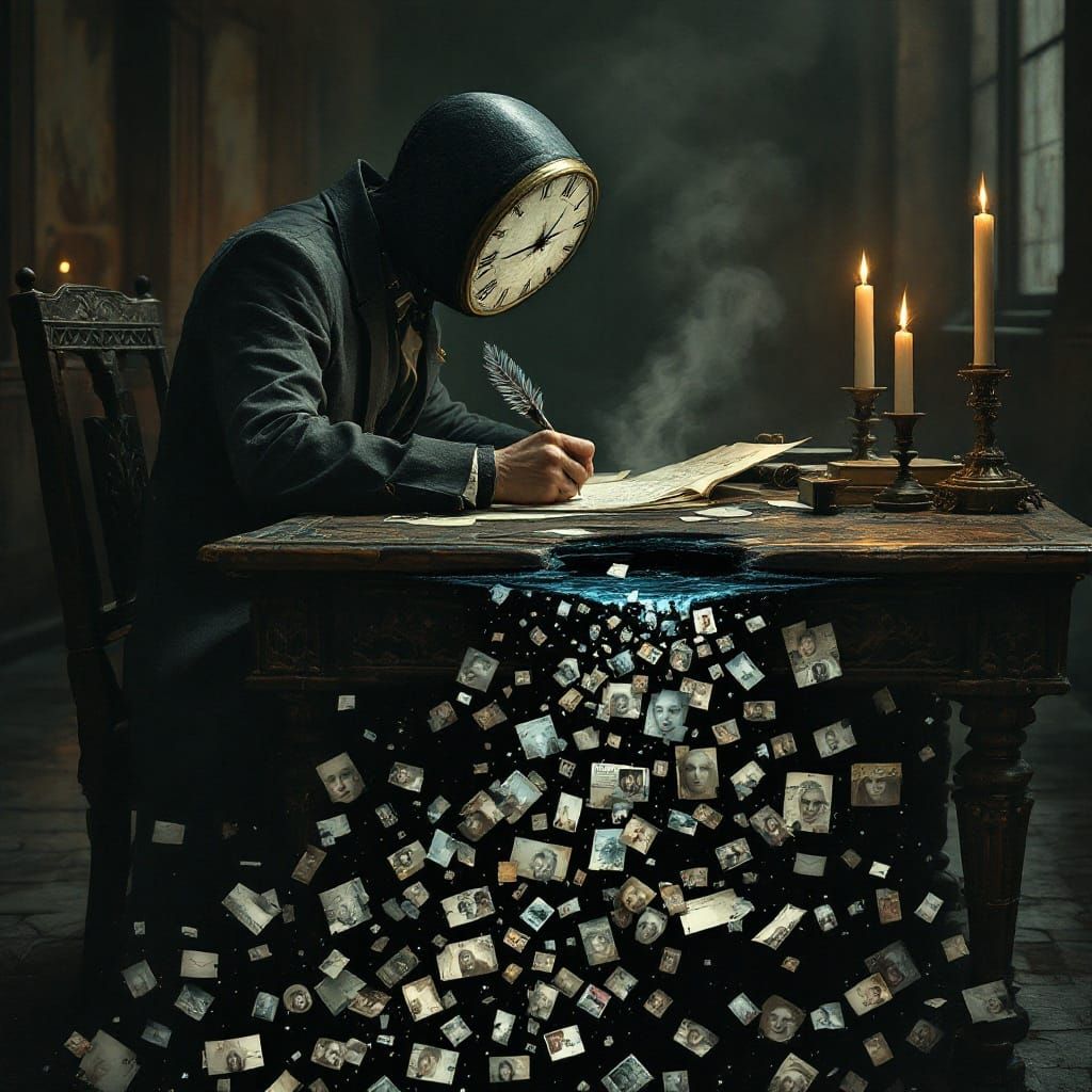 Surreal Scene of Timeless Despair in a Melancholic Study