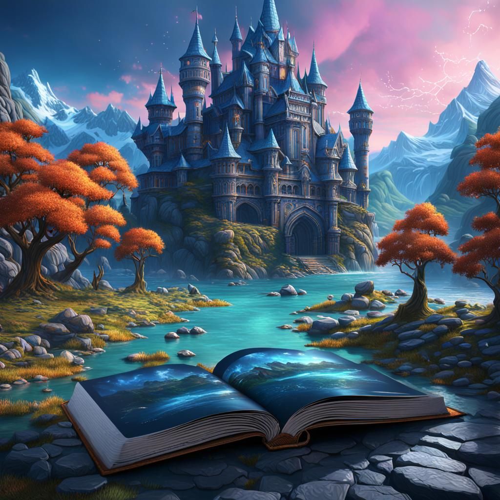 Fantastical Book in Detailed Matte Painting Style