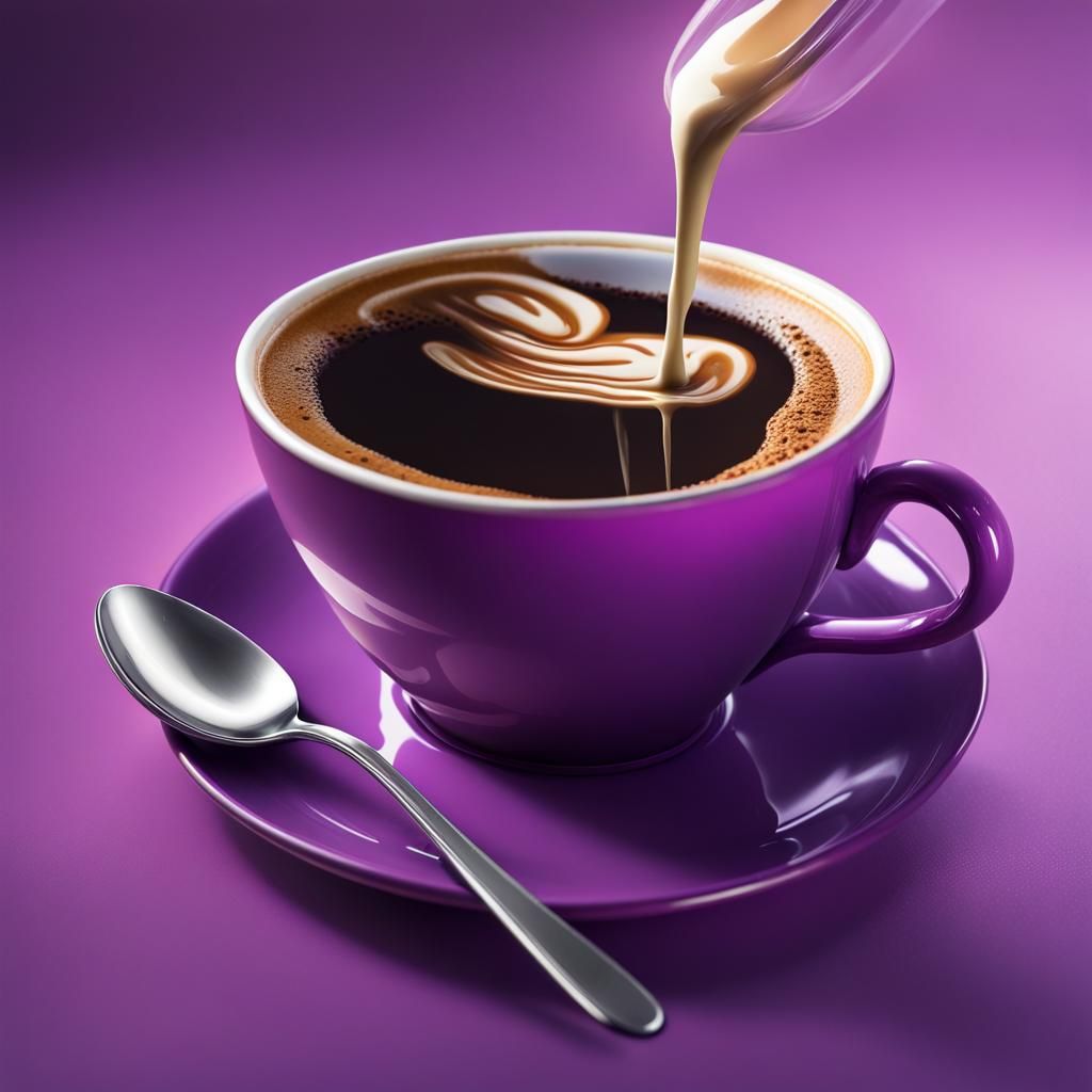 Hyperrealistic Coffee Still Life with Purple Cup