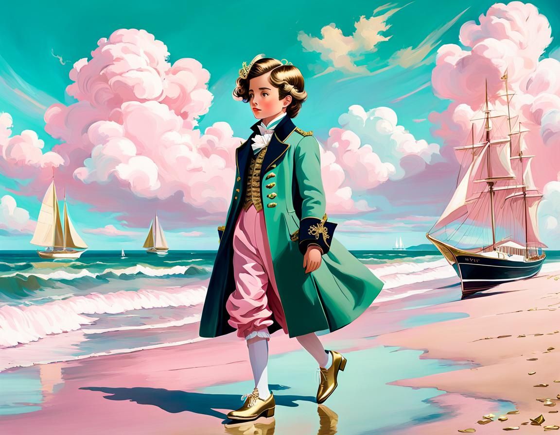 a boy in a vintage, aristocratic outfit