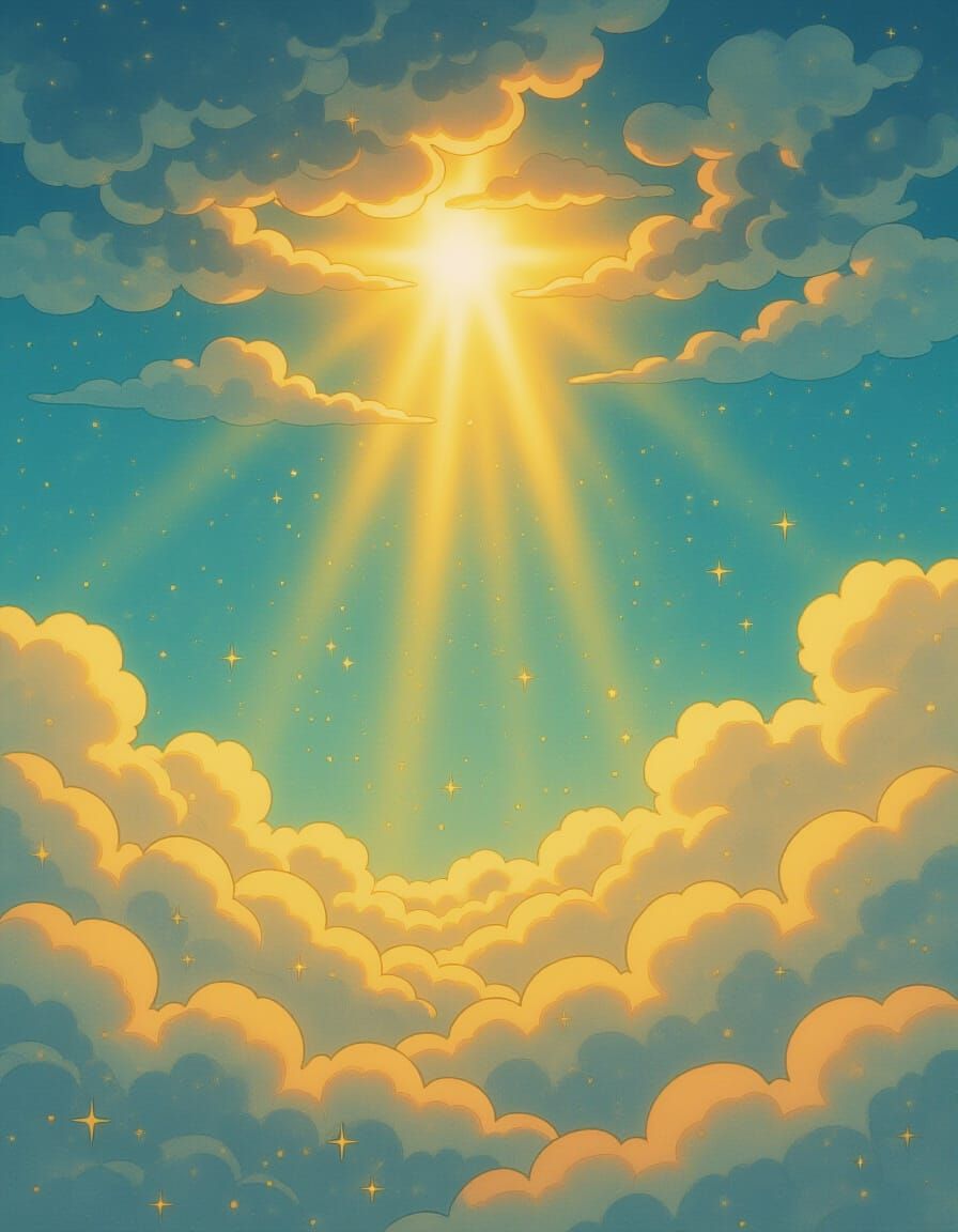 Vintage Anime Landscape with Radiant Light