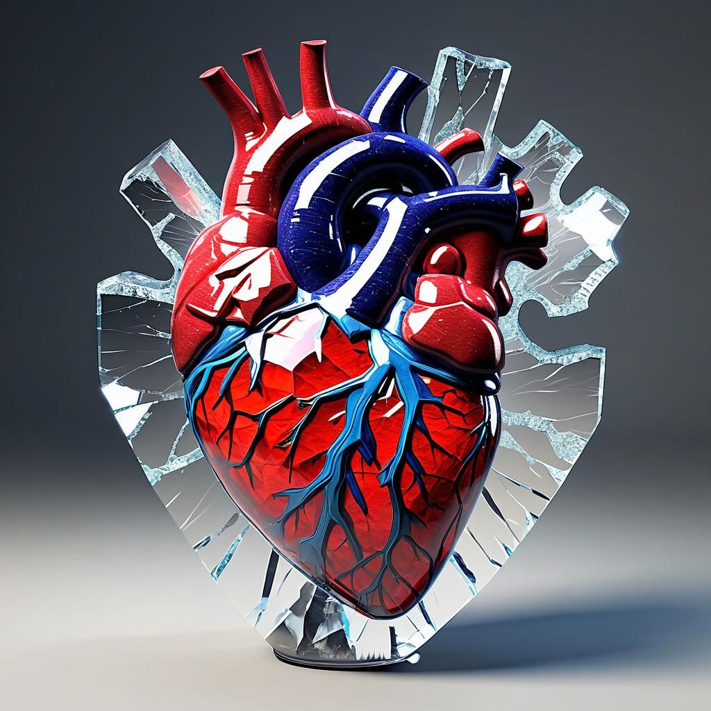 Shattered Crystal Heart in Hyperrealistic 3D Render