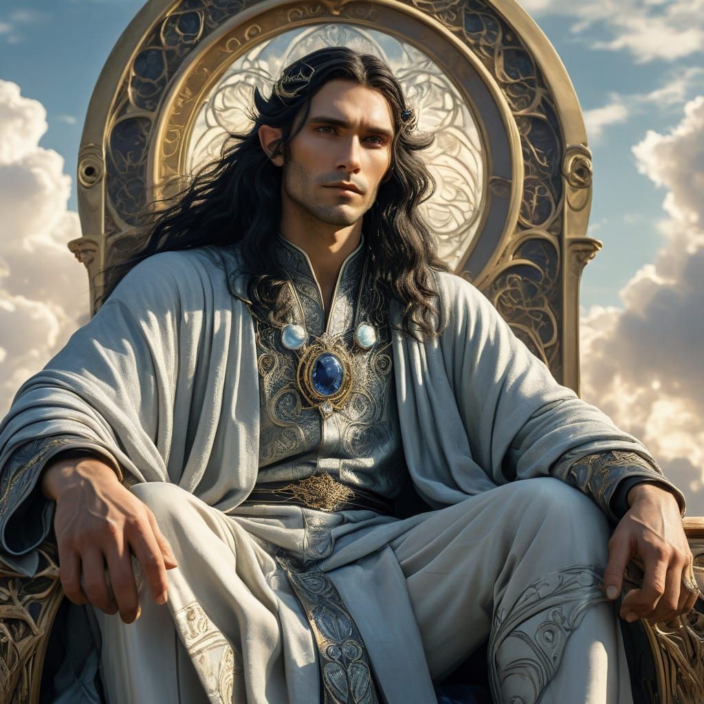 Ethereal God Seated on Sky Throne in Art Nouveau Style