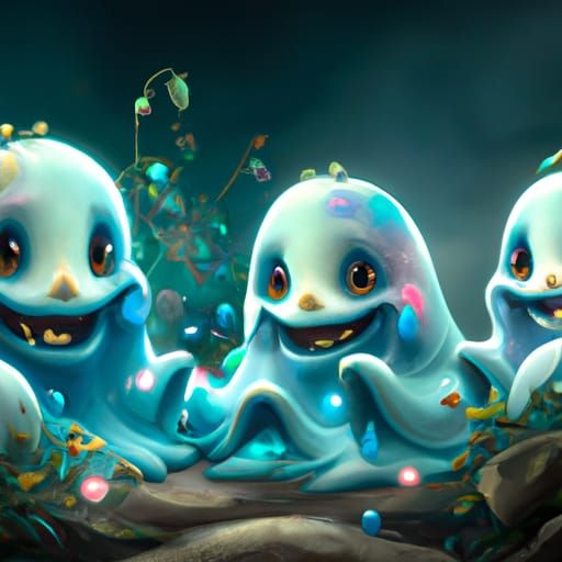Cute Little Ghosts in Dark Fantasy Style