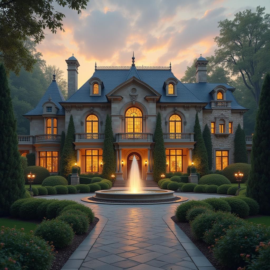 Dreamlike Mansion at Dusk in Impressionist Style