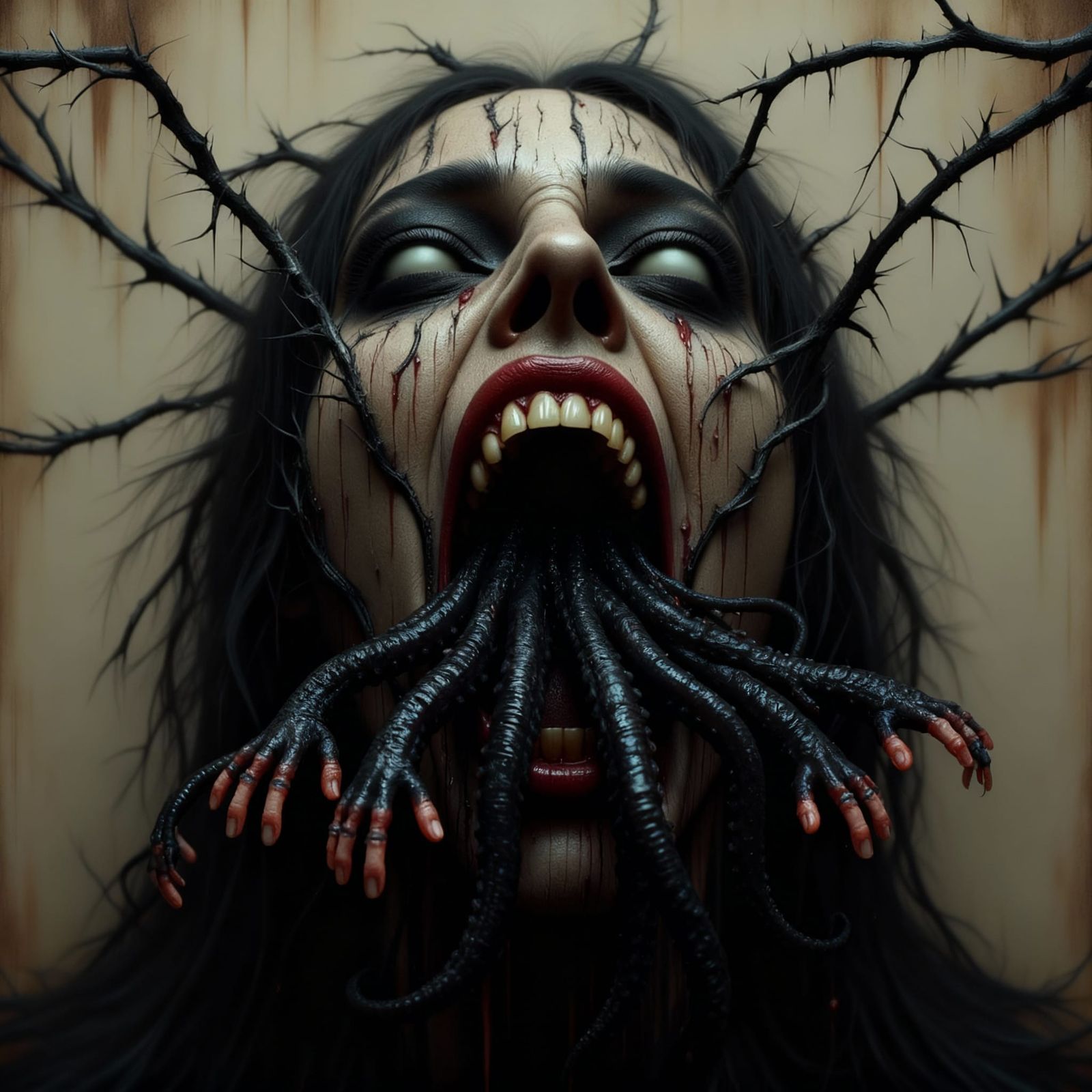 Disturbing Image of Mouth Covered in Thorns