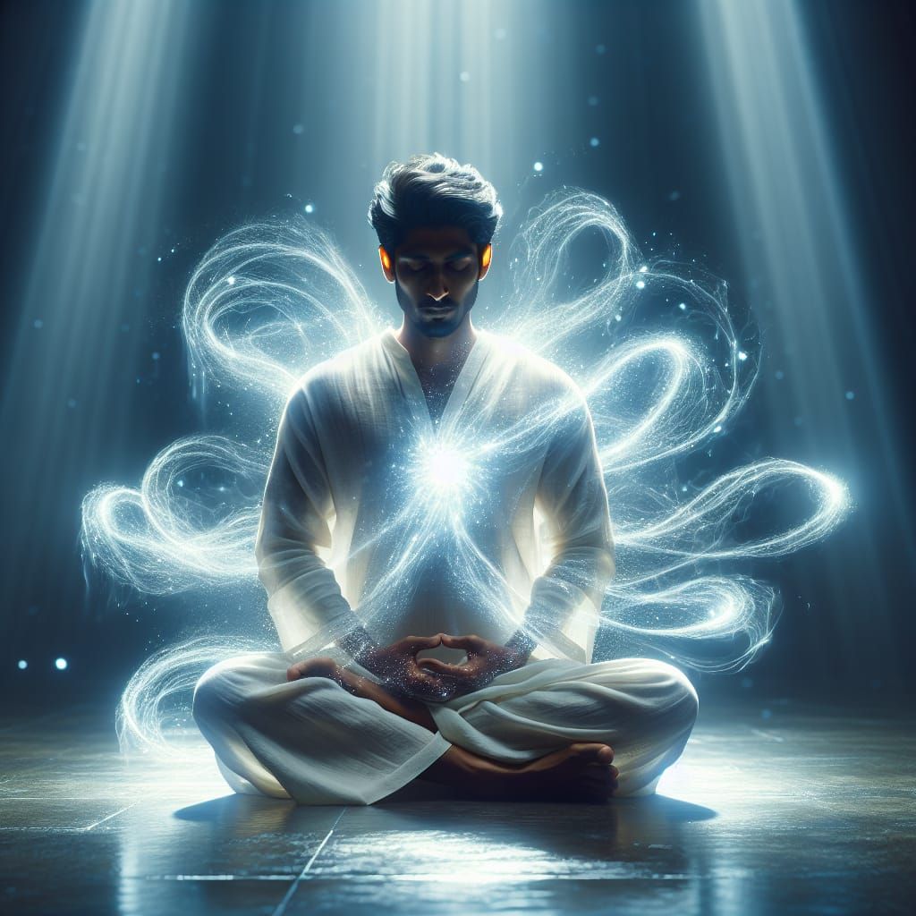 Meditating Man Draws Radiant Energy