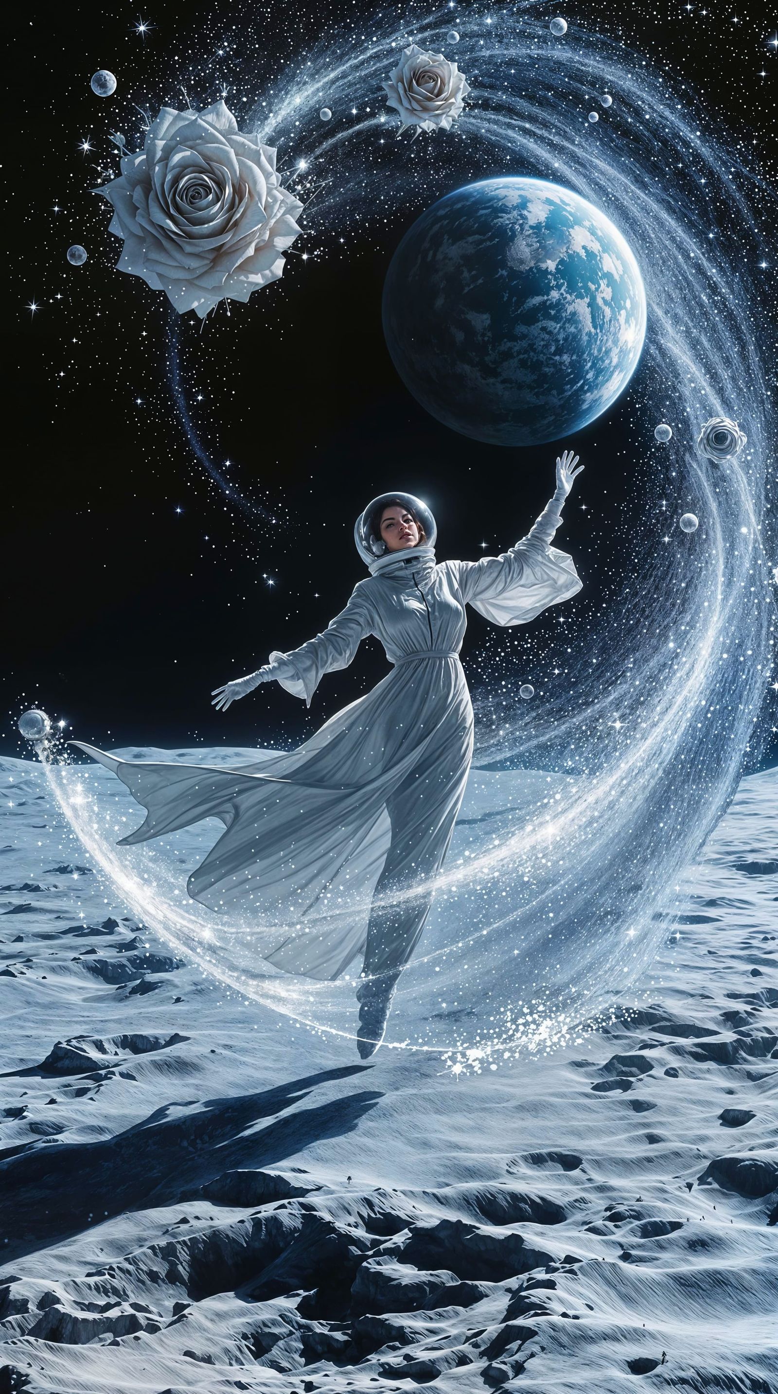 Ethereal Moonlit Waltz in Cyberpunk Style